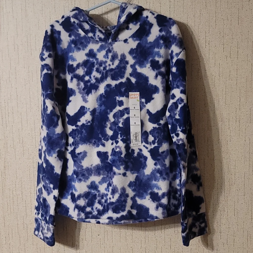 JUMPING BEANS GIRLS FLEECE HOODIE: BLUE TIE-DYE: NWT: SZ 8